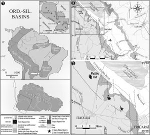 Mapa de ubicación de los afloramientos donde se encontró el material estudiado. 