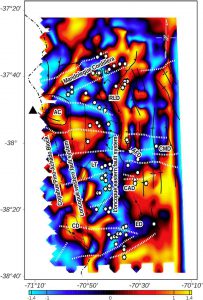 Mapa de anomalía magnética derivado del ángulo de tilt.